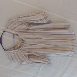 Off the shoulder hippie peasant blouse, white retro red and blue stripes, Large